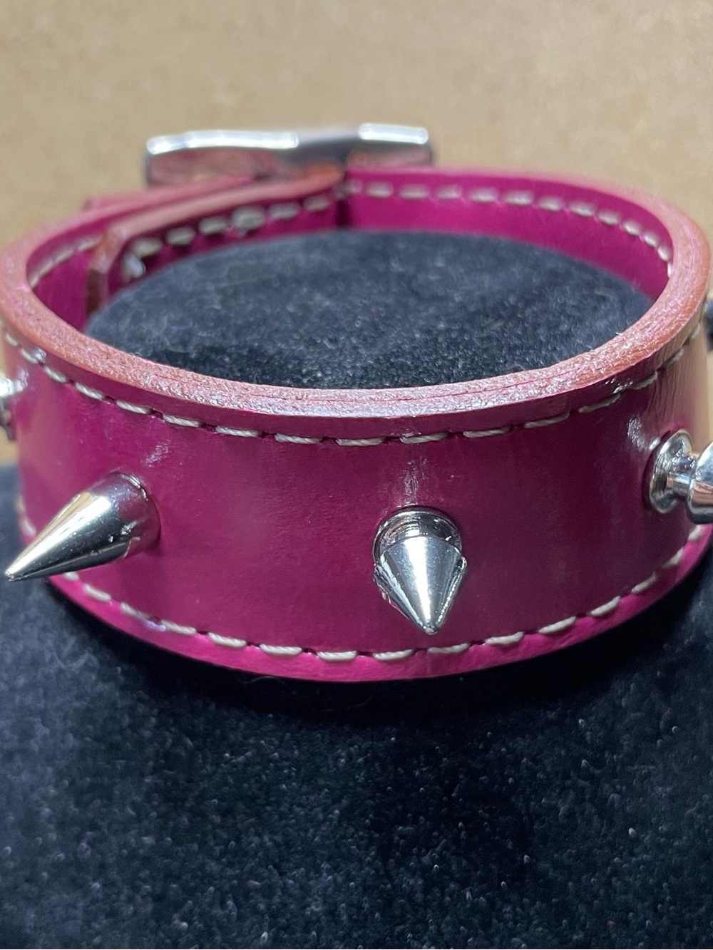 Handmade From Up Cycled Material Pink Spike Leather Bracelet - Women / Anyone